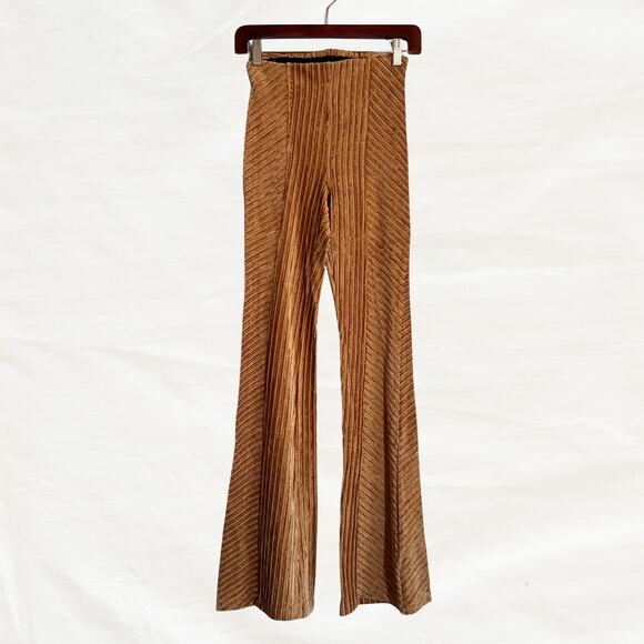 Free People Velvet Ribbed Flare Pants Women’s XS Brown High Rise Boho Retro 70s - Picture 1 of 9